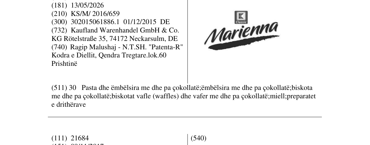 Zëri i markës Marienna në buletin