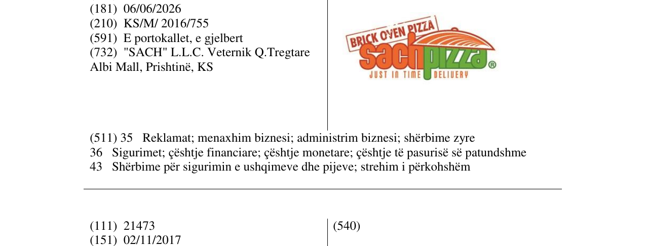 Zëri i markës sachpizza në buletin