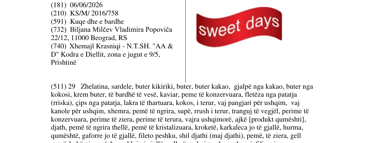 Zëri i markës Sweet days në buletin