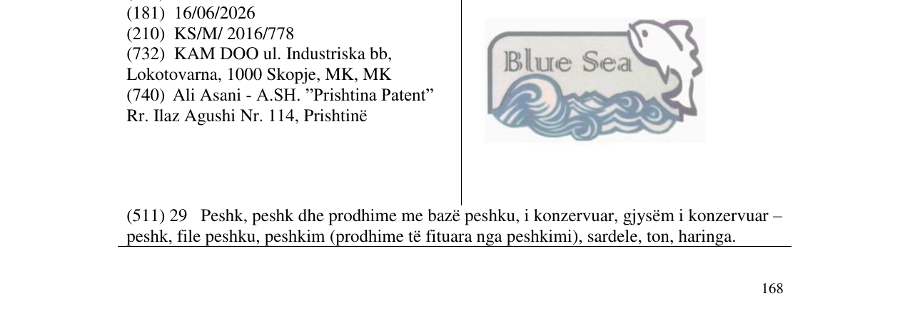Zëri i markës BLUE SEA në buletin