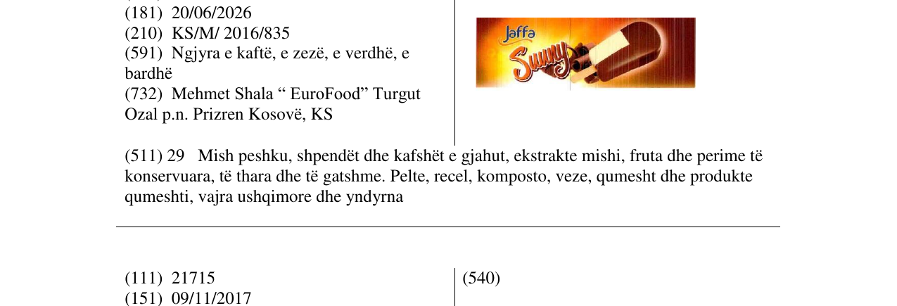 Zëri i markës Jaffa suuny në buletin