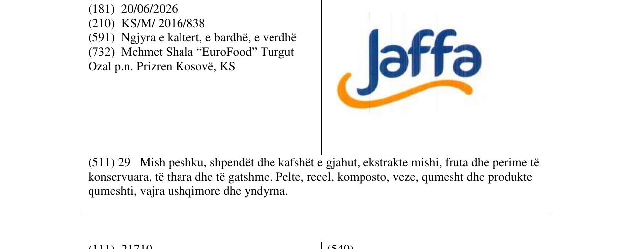Zëri i markës Jaffa në buletin