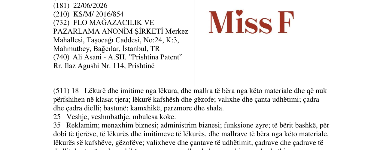 Zëri i markës Miss F në buletin