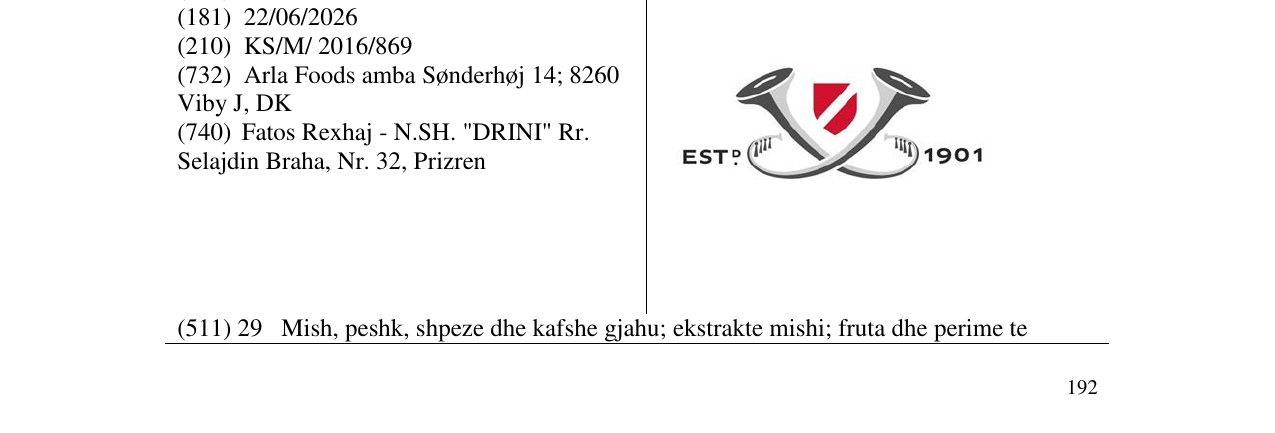 Zëri i markës ESTP 1901 në buletin