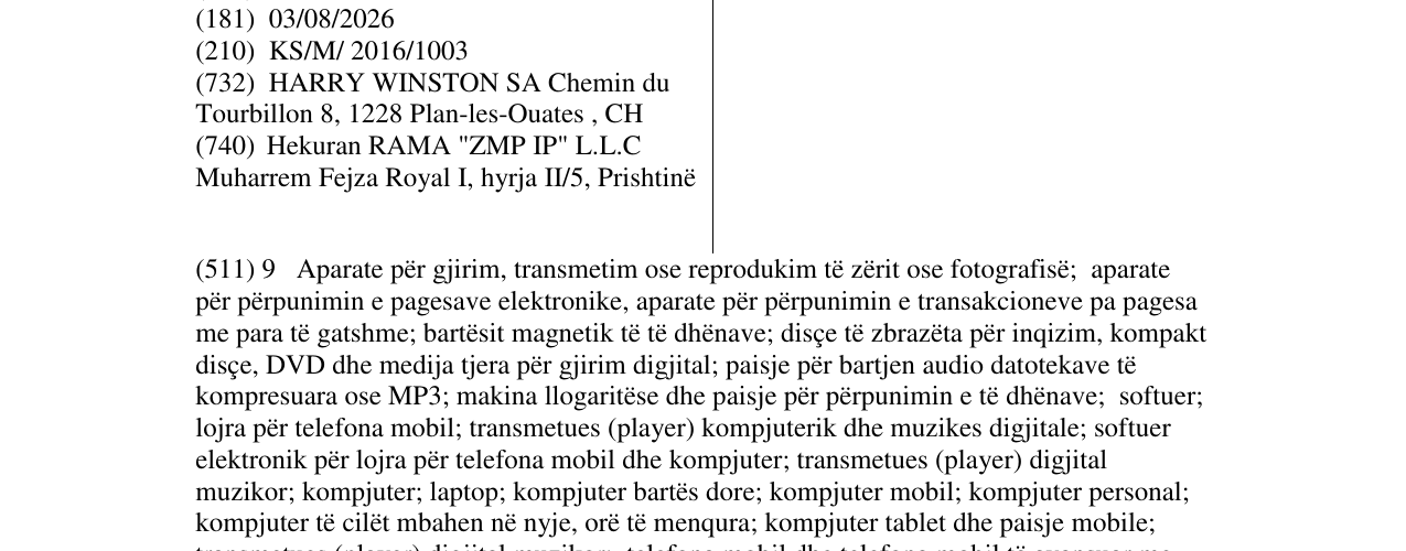 Zëri i markës WINSTON në buletin