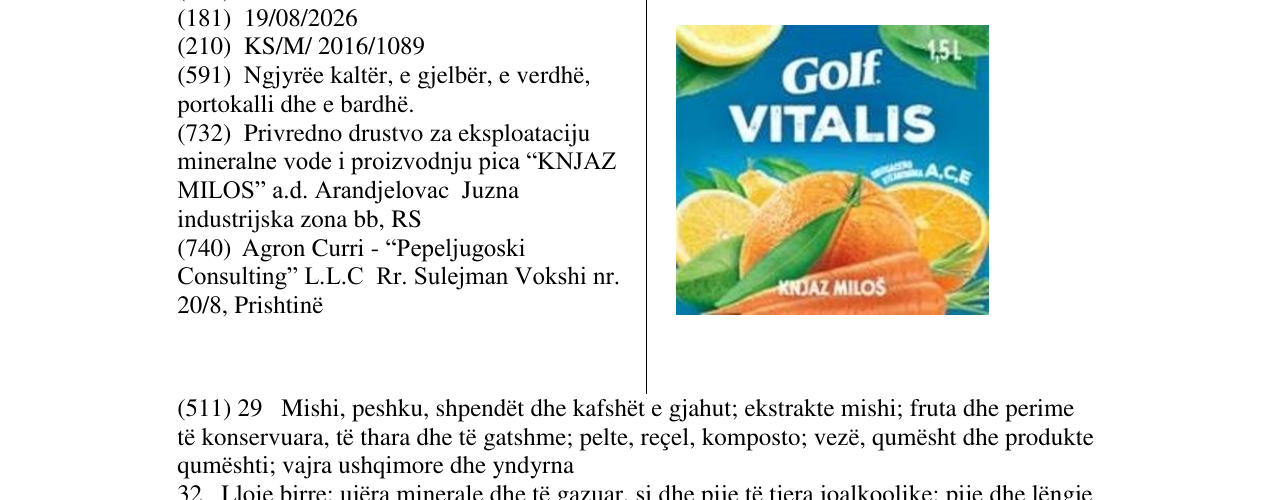 Zëri i markës Golf VITALIS në buletin