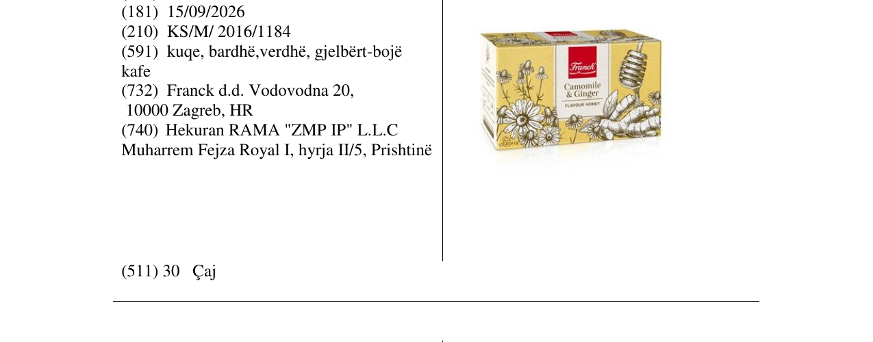 Zëri i markës Franck Camomile & Ginger në buletin