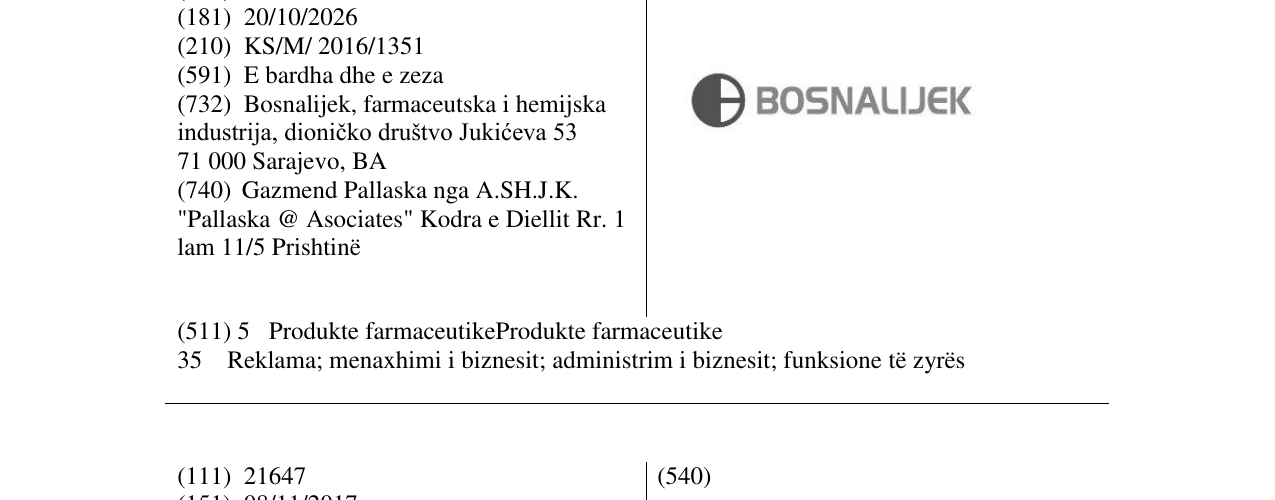 Zëri i markës BOSNALIJEK në buletin