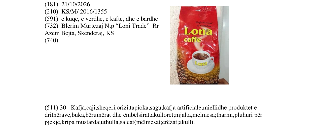Zëri i markës Lona caffe në buletin