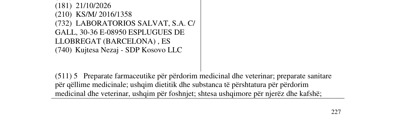 Zëri i markës CETRAXAL në buletin