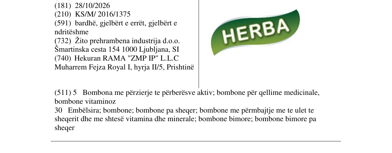 Zëri i markës HERBA në buletin