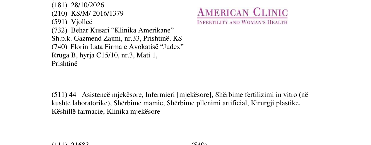 Zëri i markës AMERICAN CLINIC INFERTILITY AND WOMAN'S HEALTH në buletin
