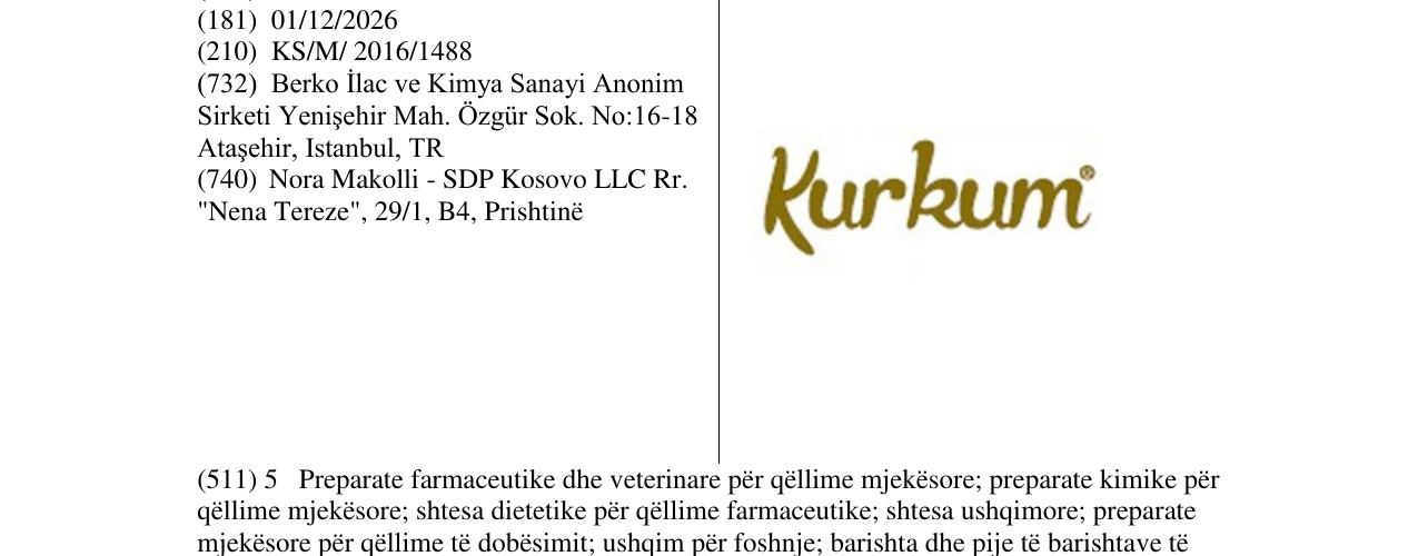 Zëri i markës Kurkum në buletin