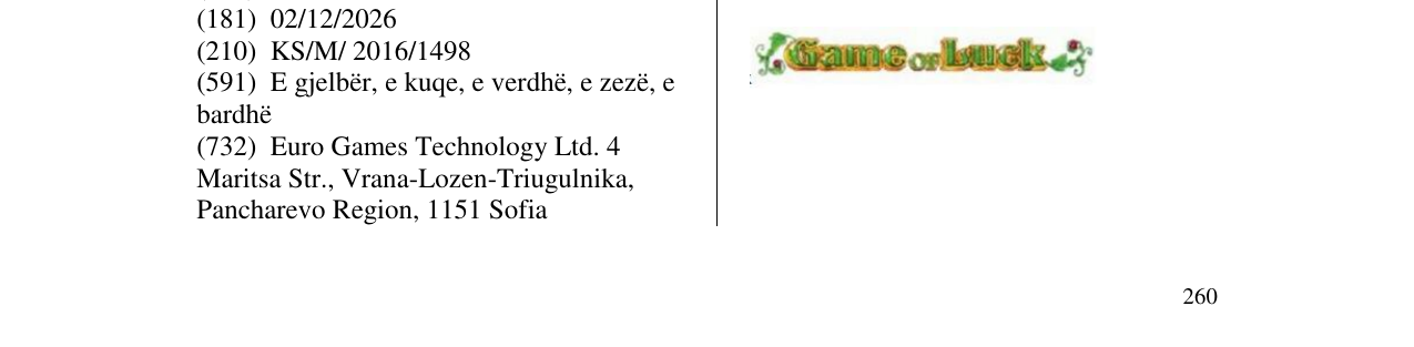 Zëri i markës Game of Luck në buletin