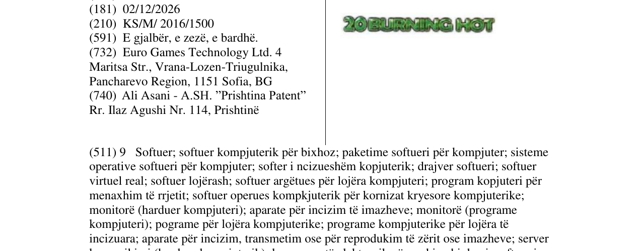 Zëri i markës 20 BURNING HOT në buletin