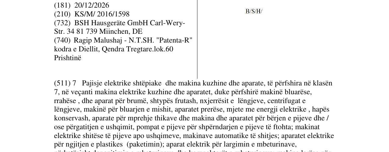 Zëri i markës B/S/H/ në buletin