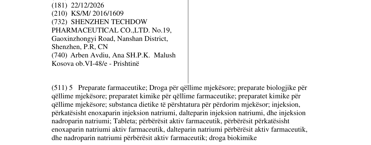 Zëri i markës Inhixa në buletin