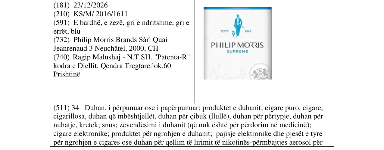 Zëri i markës PHILIP MORRIS në buletin