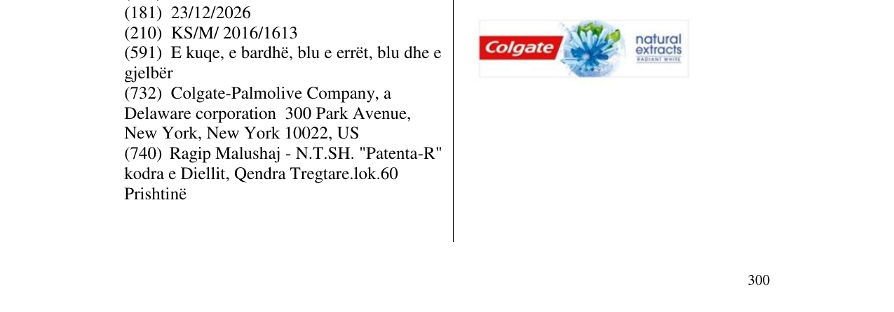 Zëri i markës Colgate natural extracts në buletin