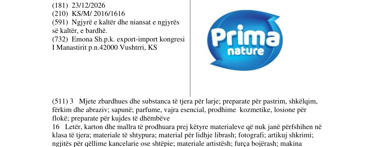 Zëri i markës Prima nature në buletin