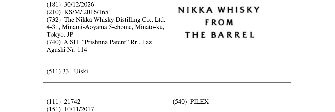 Zëri i markës NIKKA WHISKY FROM THE BARREL në buletin