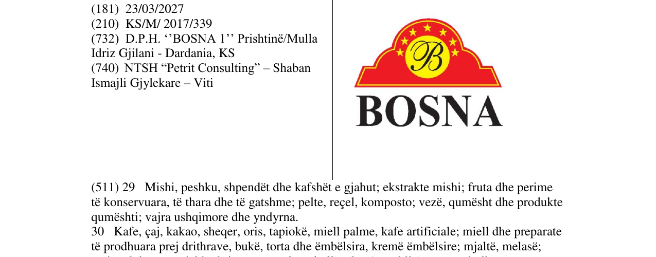 Zëri i markës BOSNA në buletin
