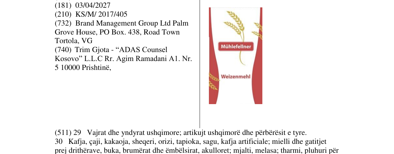 Zëri i markës Muhlefellner Weizenmehl në buletin