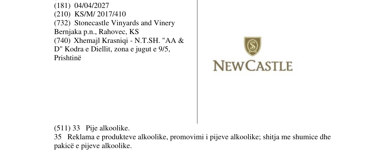 Zëri i markës NEWCASTLE në buletin