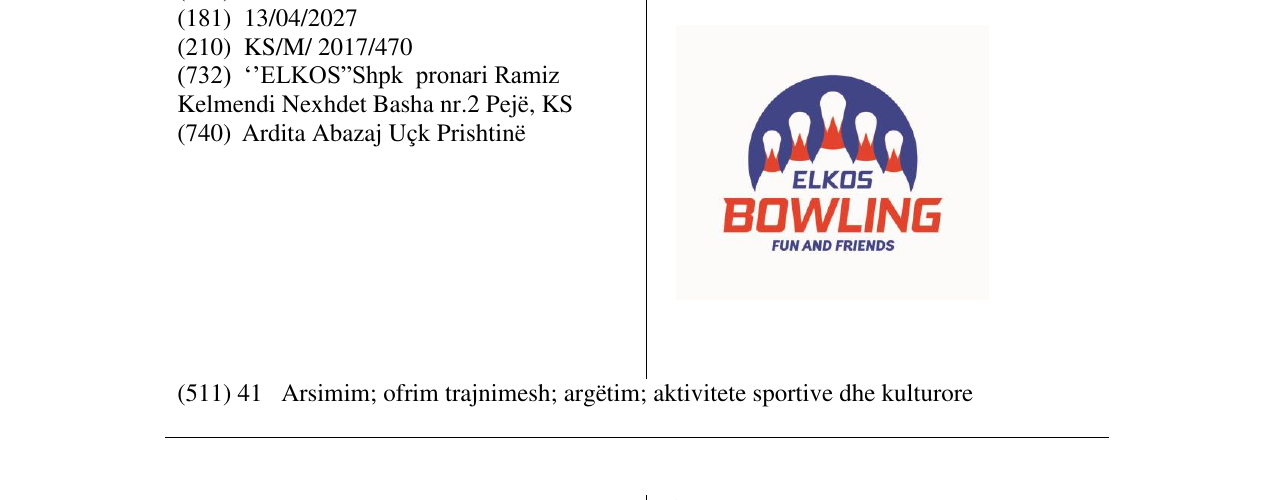 Zëri i markës ELKOS BOWLING në buletin