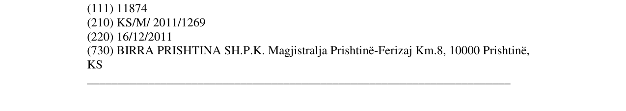 Zëri i markës BIRRA PRISHTINA në buletin