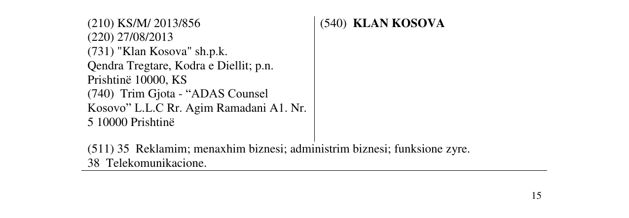 Zëri i markës KLAN KOSOVA në buletin