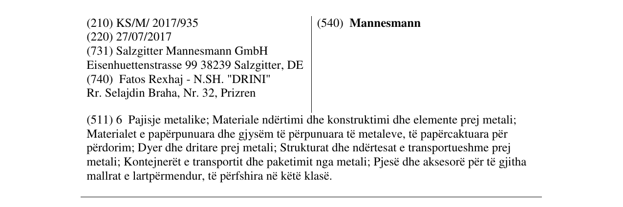 Zëri i markës Mannesmann në buletin