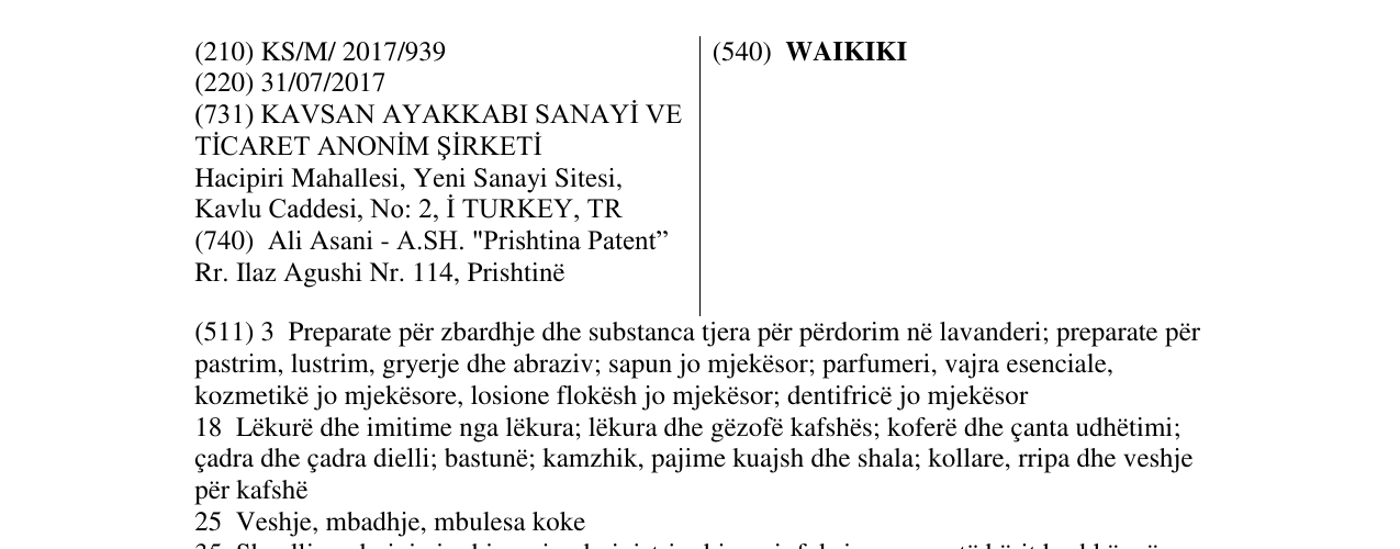 Zëri i markës WAIKIKI në buletin