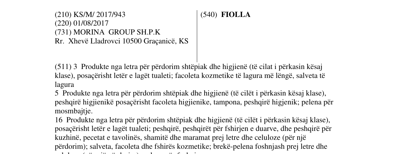 Zëri i markës FIOLLA në buletin