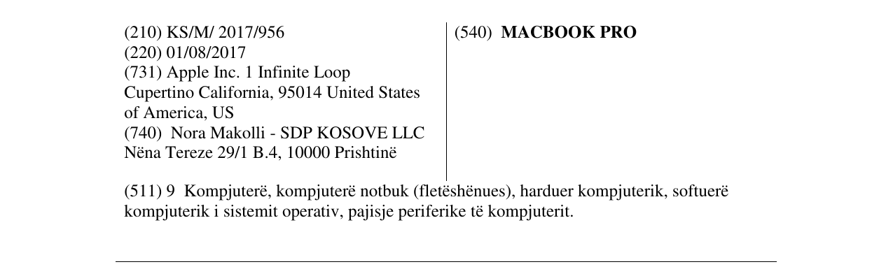 Zëri i markës MACBOOK PRO në buletin