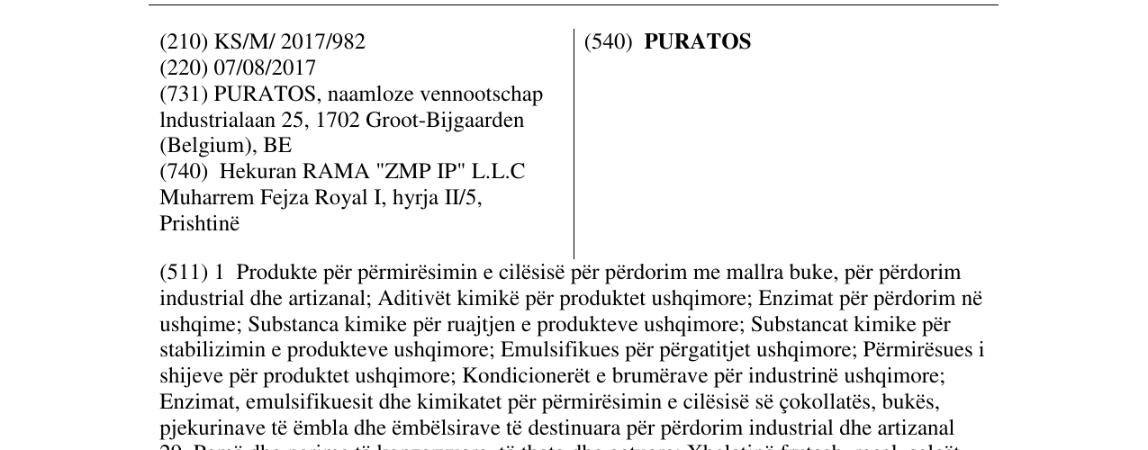 Zëri i markës PURATOS në buletin