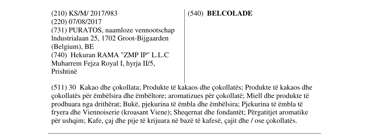 Zëri i markës BELCOLADE në buletin