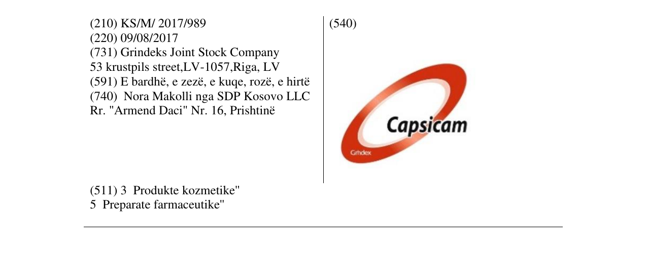 Zëri i markës Capsicam në buletin