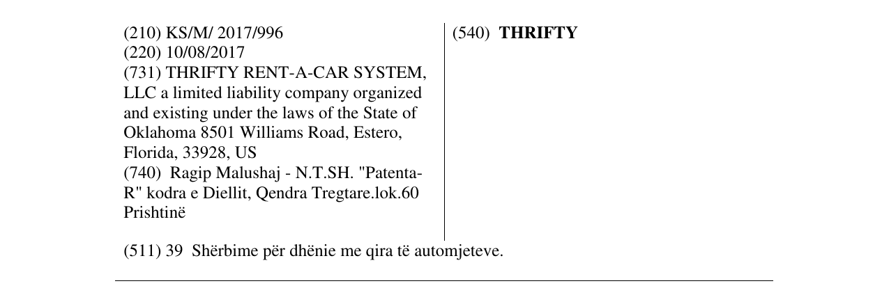 Zëri i markës THRIFTY në buletin