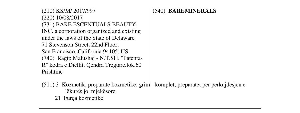 Zëri i markës BAREMINERALS në buletin