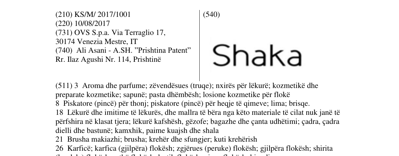 Zëri i markës Shaka në buletin