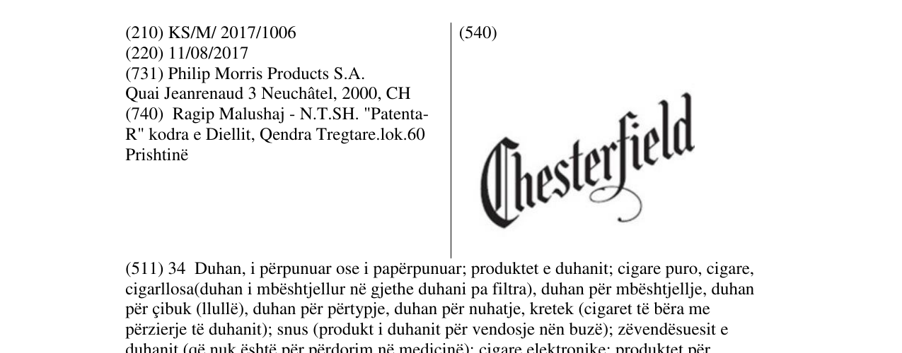 Zëri i markës chesterfield në buletin