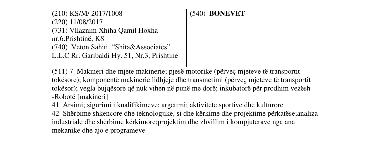 Zëri i markës BONEVET në buletin