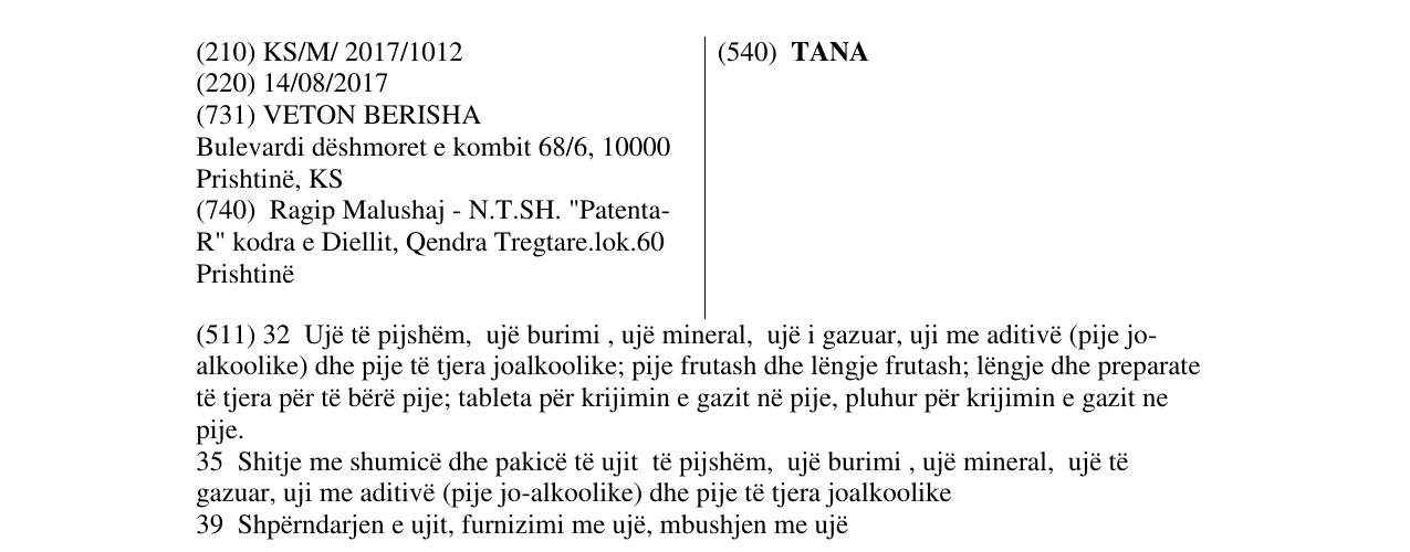 Zëri i markës TANA në buletin