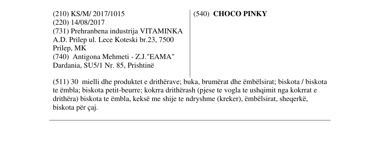 Zëri i markës CHOCO PINKY në buletin