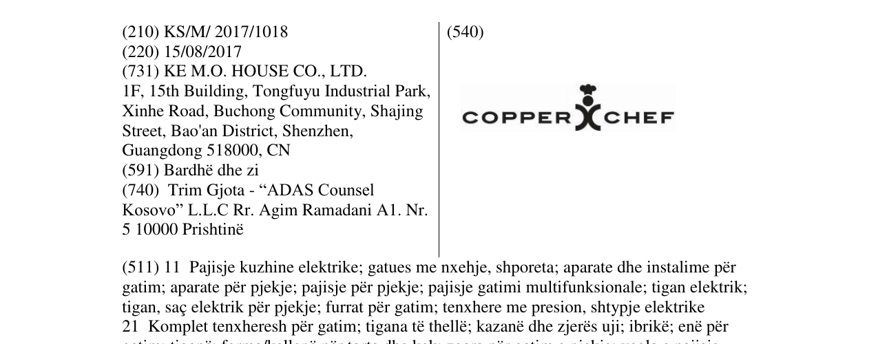 Zëri i markës COPPER CHEF në buletin