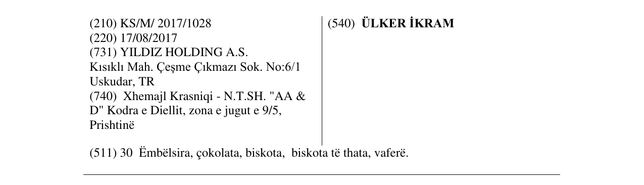 Zëri i markës ÜLKER İKRAM në buletin