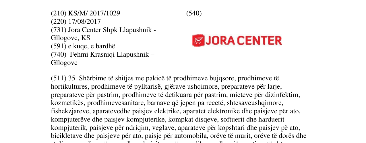Zëri i markës JORA CENTER në buletin
