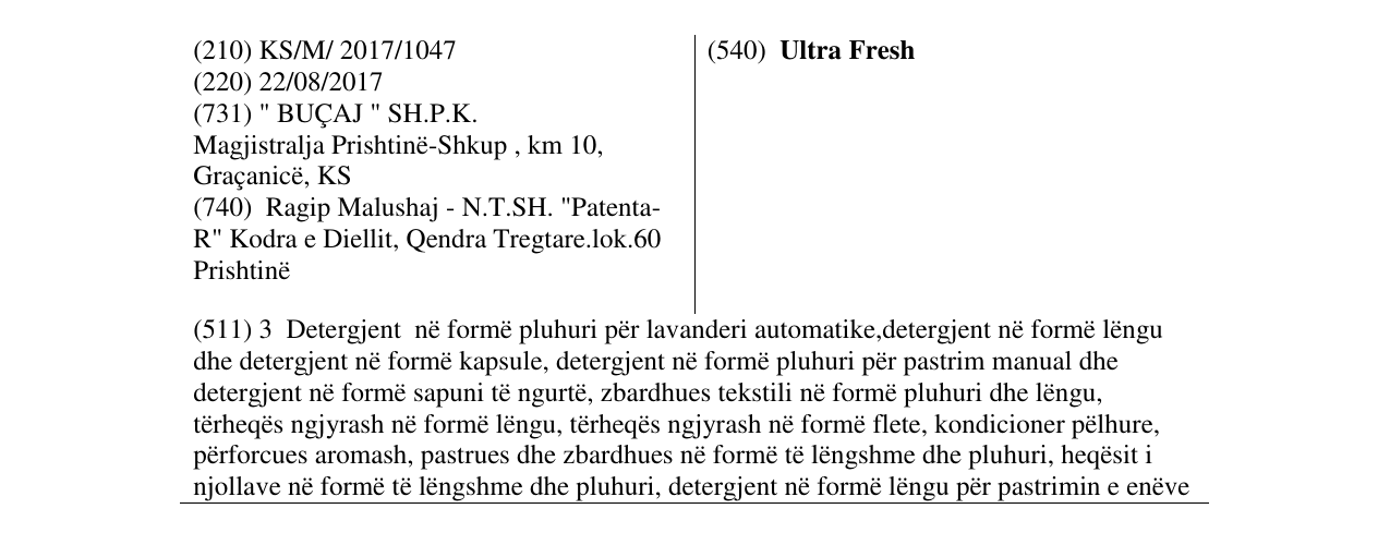 Zëri i markës Ultra Fresh në buletin