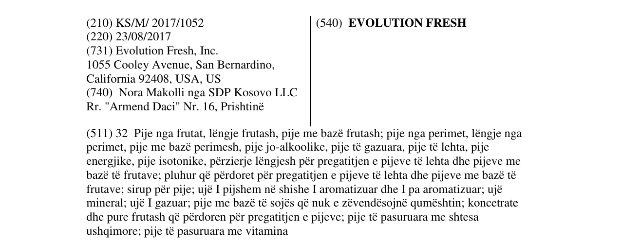 Zëri i markës EVOLUTION FRESH në buletin